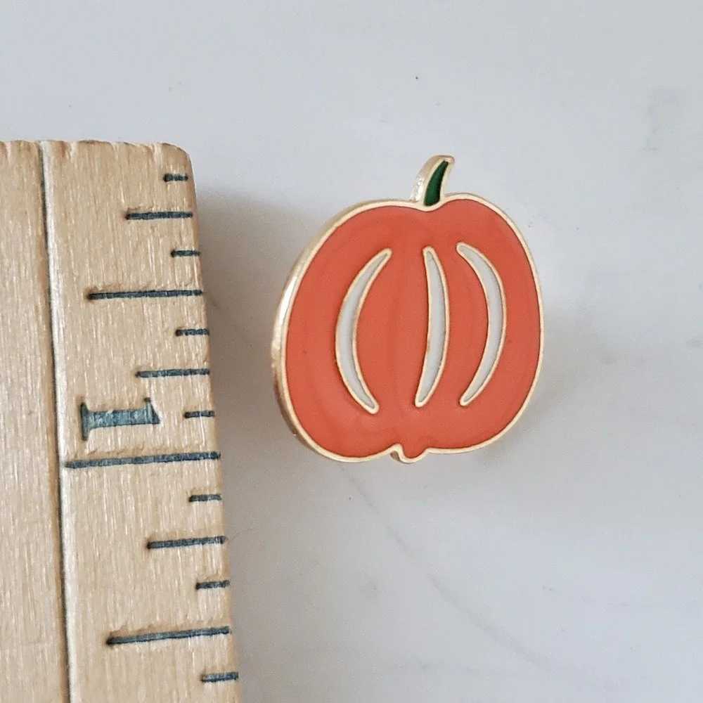 Orange Pumpkin Enamel Pin Gold Tone Fall Autumn Halloween Lapel Pin Accessory